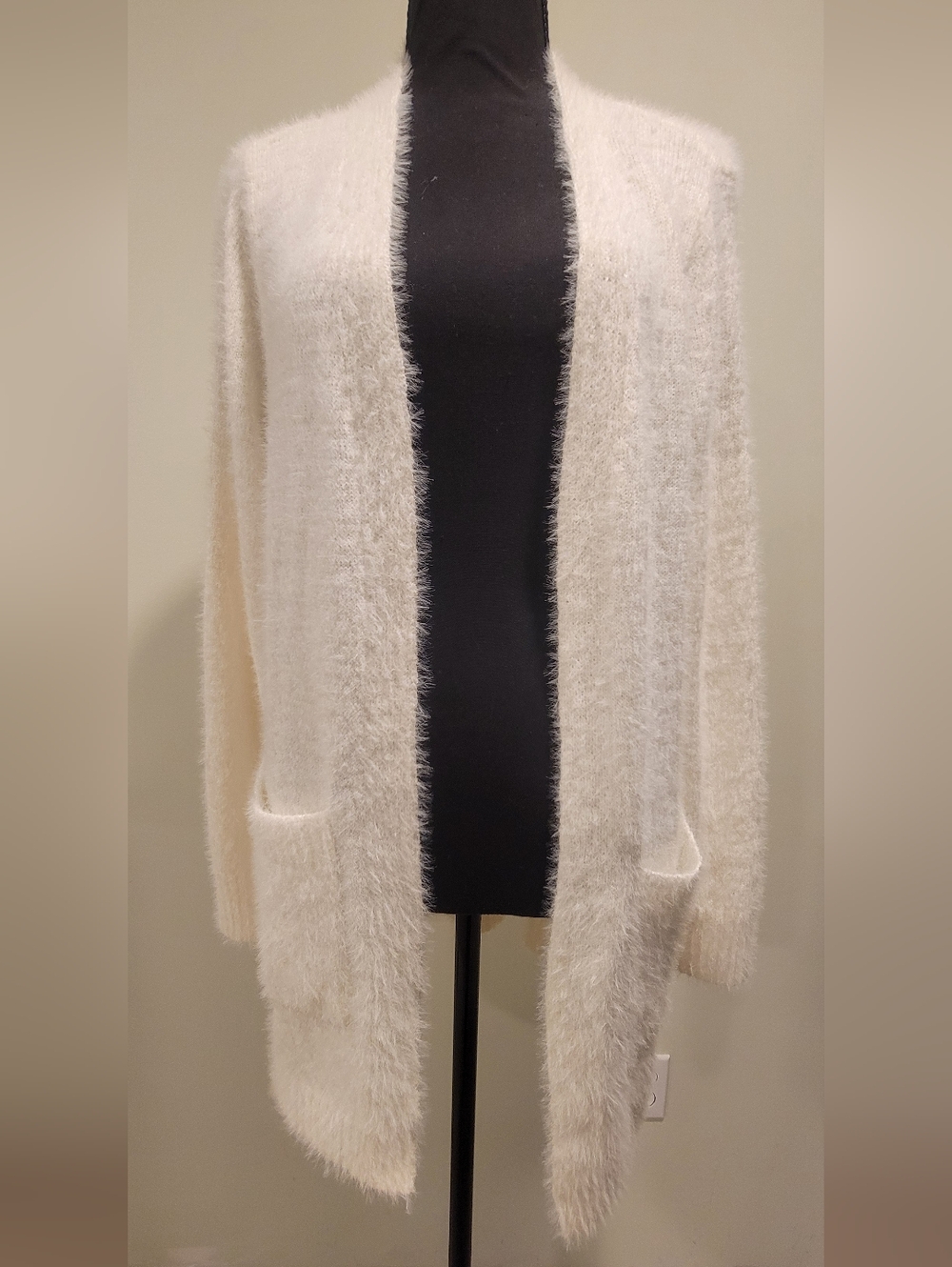 SHEIN Cream Fuzzy Open-Front Women's Cardigan